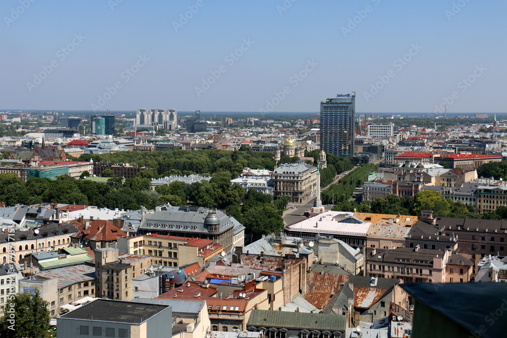 25 07 2023 Riga Latvia. Riga, the capital of Latvia, is located on the banks of the Daugava River at its confluence with the Gulf of Riga.