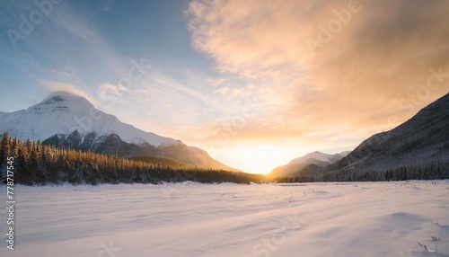 winter landscape in canadian mountain landscape colorful sunset