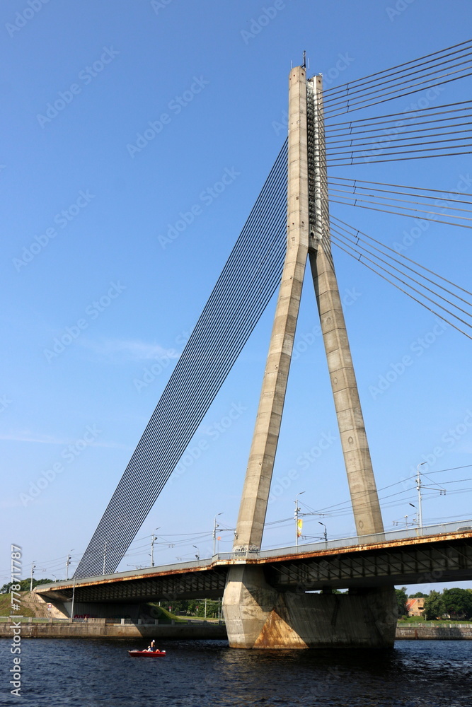 Obraz premium 25 07 2023 Riga Latvia. Riga, the capital of Latvia, is located on the banks of the Daugava River at its confluence with the Gulf of Riga.