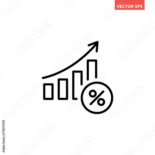 Black single financial growing rate graph line icon, simple inflation flat design pictogram vector for app ads web banner button ui ux interface elements isolated on white background