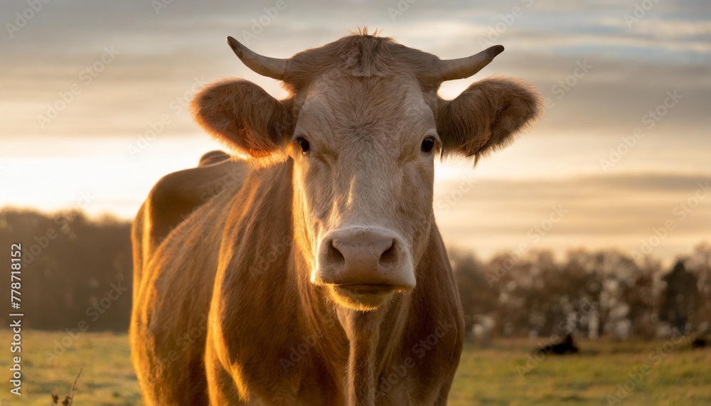 portrait of a cow looking frontally with transparent background