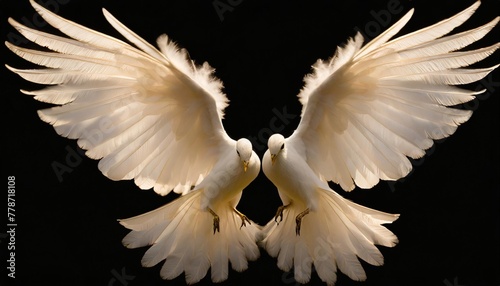 angelic white feathered wings isolated on black © Lucia