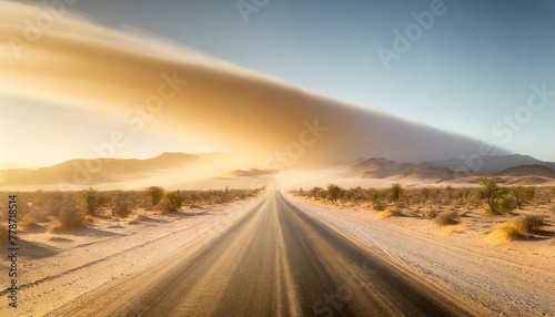 sand storm across lonely desert road in southern namibia taken in january 2018 photo