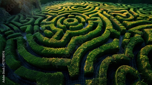 A maze of hedges with a large circle in the middle