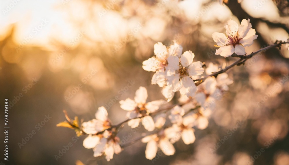 almond blossoms over blurred nature background