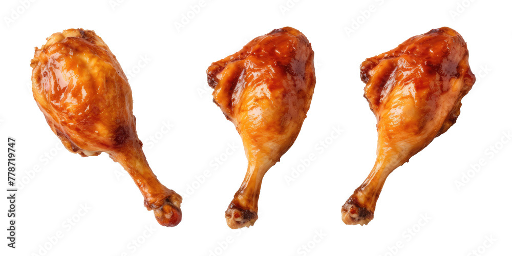 Set of Roasted grilled turkey chicken drumstick thigh on transparent background. - obrazy, fototapety, plakaty 