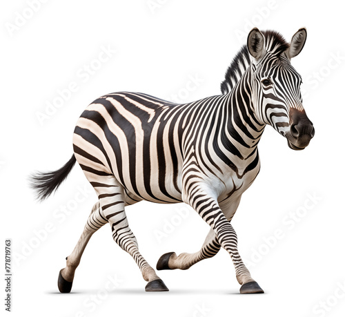 Zebra in running pose on isolated background