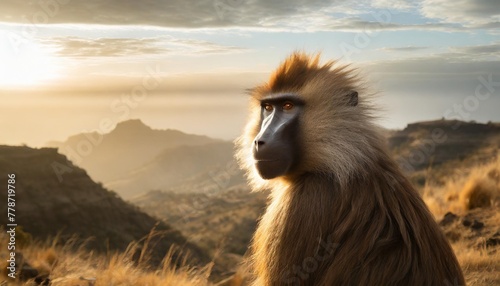 portrait of a gelada baboon male in the simien mountains national park in ethiopia photo