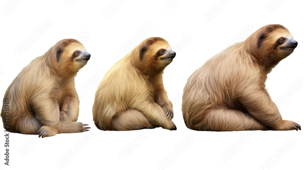 Fototapeta premium Sloth, many angles and view portrait side back head shot isolated on transparent background