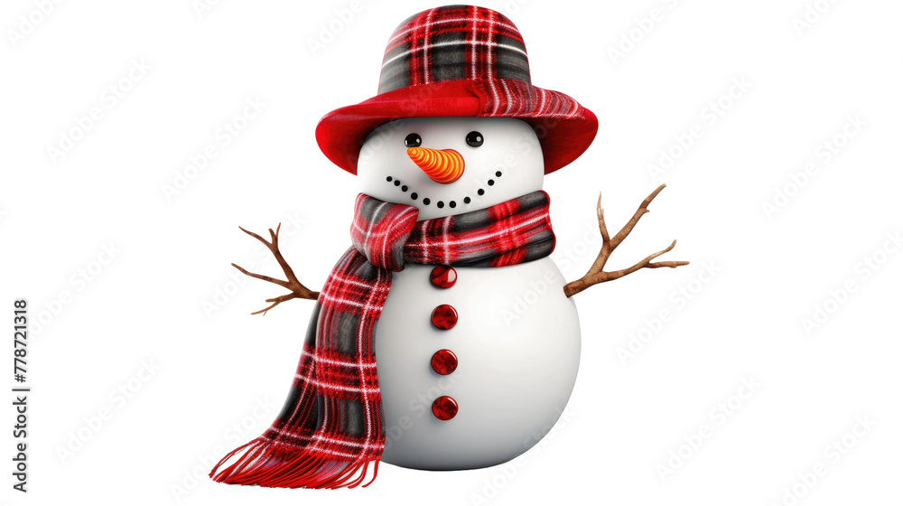 Snowman with hat and scarf on transparent background