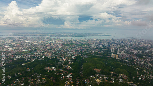 Aerial view of Cebu city with modern buildings  skyscrapers and business centers. Philippines.