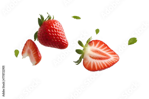 Strawberries with Leaves on White Background