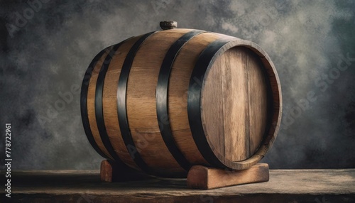 Wooden barrel on a table and textured background  photo