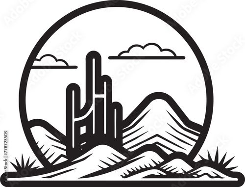 Mirage Tranquility Minimalist Desert Scene Icon Vector Desert Zenith Minimalist Landscape Emblem Design
