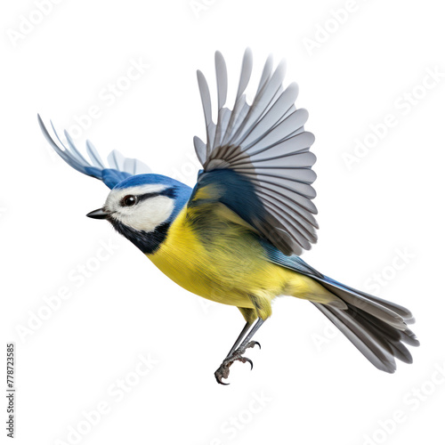 fly Blue Tit Cyanistes caeruleus Titmouse isolated in PNG © Jo