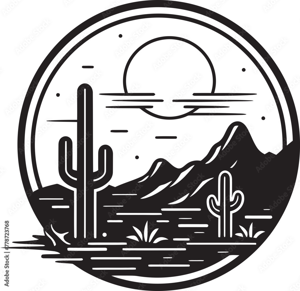 Fototapeta premium Mirage Tranquility Minimalist Icon Vector Emblem Solitude Majesty Minimalist Desert Scene Symbol