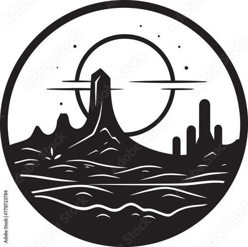 Desert Zenith Minimalist Emblem Logo Design Mirage Tranquility Minimalist Desert Scene Icon Vector