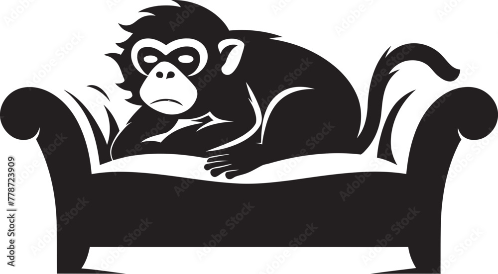 Lazy Lounge Haven Couch Sleeping Monkey Logo Design Siesta Sanctuary Primate on Couch Vector Emblem