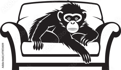 Restful Refuge Monkey Resting on Couch Emblem Siesta Sanctuary Serenade Couch Sleep Vector Emblem