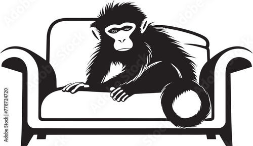 Restful Refuge Couch Sleeping Monkey Icon Siesta Serenade Primate on Couch Vector Logo