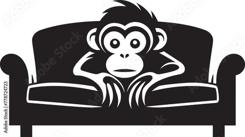 Siesta Serenade Primate on Couch Vector Logo Snooze Space Couch Nap Icon Design