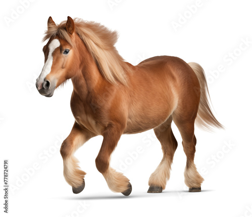Pony in running pose on isolated background