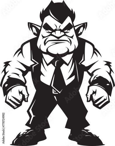 Suited Savagery Orc Full Body Suit Emblem Dapper Orc CEO Corporate Suit Vector Icon