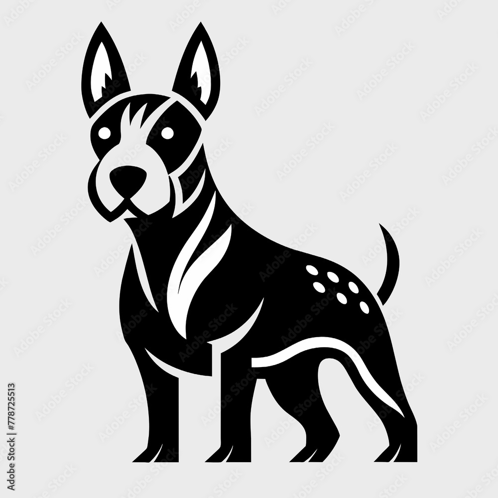 Black and white tattoo illustration of a playful dog