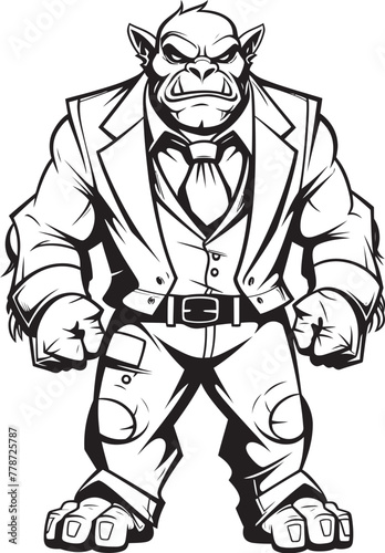 Corporate Conqueror Crest Full Body Suit Vector Icon Suited Savagery Insignia Orc in Corporate Attire Logo