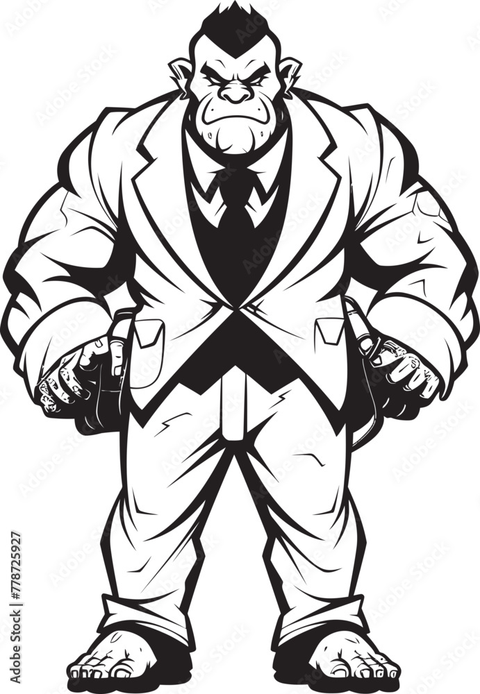 Suited Barbarian Corporate Attire Icon Design Business Warrior Orc in Professional Suit Emblem