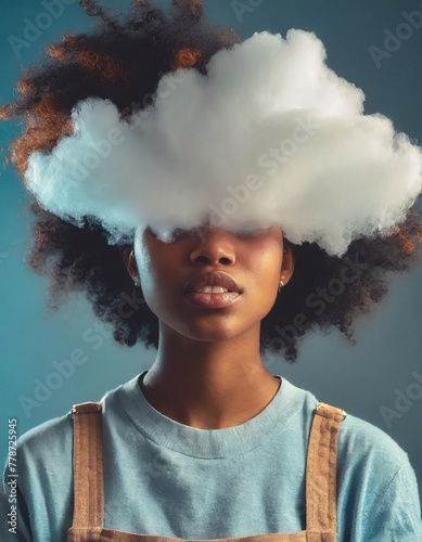 woman with cloud in front of his face