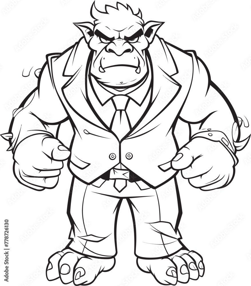 Fototapeta premium Formal Fighter Corporate Attire Icon Design Suited Savage Orc in Professional Suit Emblem