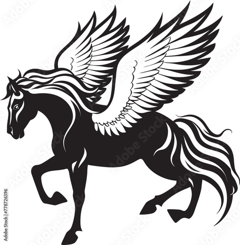 Sky Soarer Pegasus Horse Icon Emblem Divine Gallop Pegasus Logo Vector Design © BABBAN