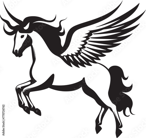 Fototapeta Naklejka Na Ścianę i Meble -  Heavenly Hooves Pegasus Logo Vector Emblem Winged Guardian Pegasus Horse Icon Design