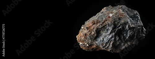 Stromeyerite is rare precious natural stone on black background. AI generated. Header banner mockup with space.