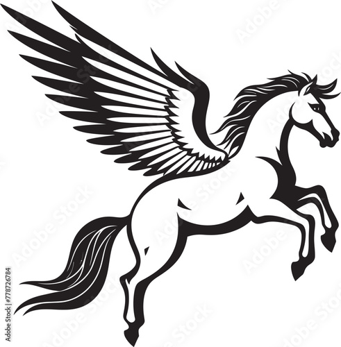 Fototapeta Naklejka Na Ścianę i Meble -  Celestial Glide Pegasus Logo Vector Emblem Ethereal Equine Pegasus Horse Icon Design