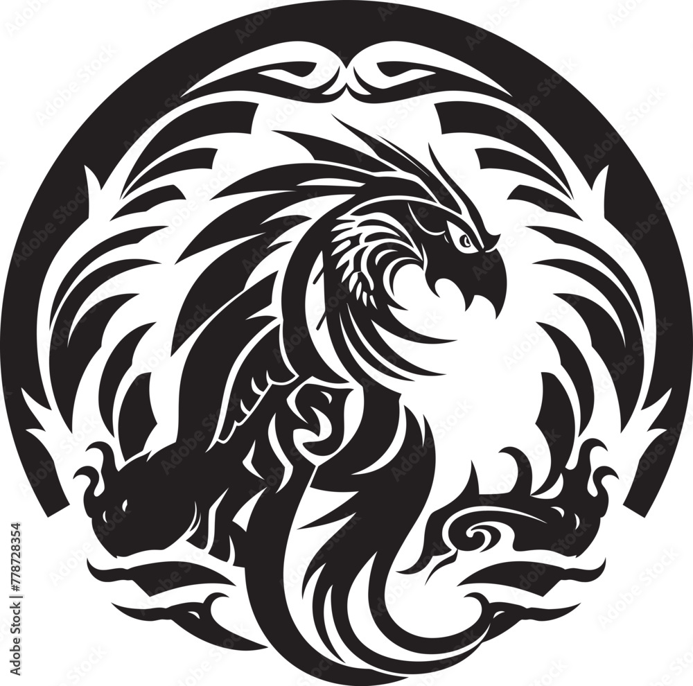 Fototapeta premium Mythical Feathered Being Quetzalcoatl Vector Emblem Ethereal Serpent Emblem Quetzalcoatl Iconic Symbol