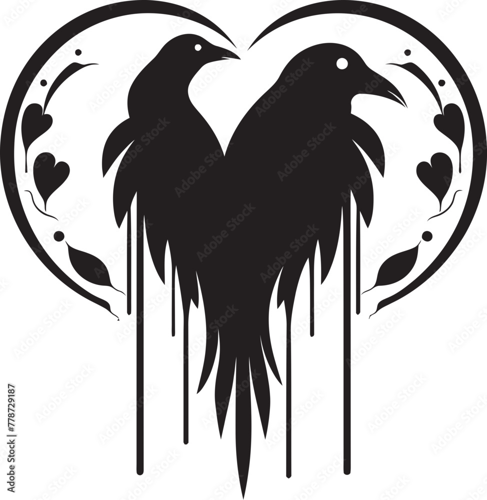 Naklejka premium Wings of Love Raven Perched Vector Logo Design Guardian of Affection Iconic Raven Symbol with Heart