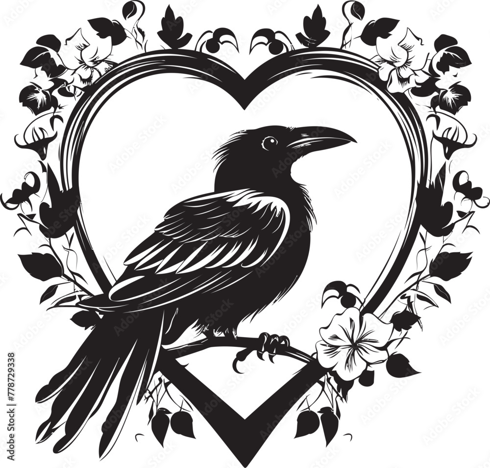 Fototapeta premium Hearts Companion Raven Perched on Heart Icon Eternal Devotion Iconic Raven Symbol with Heart