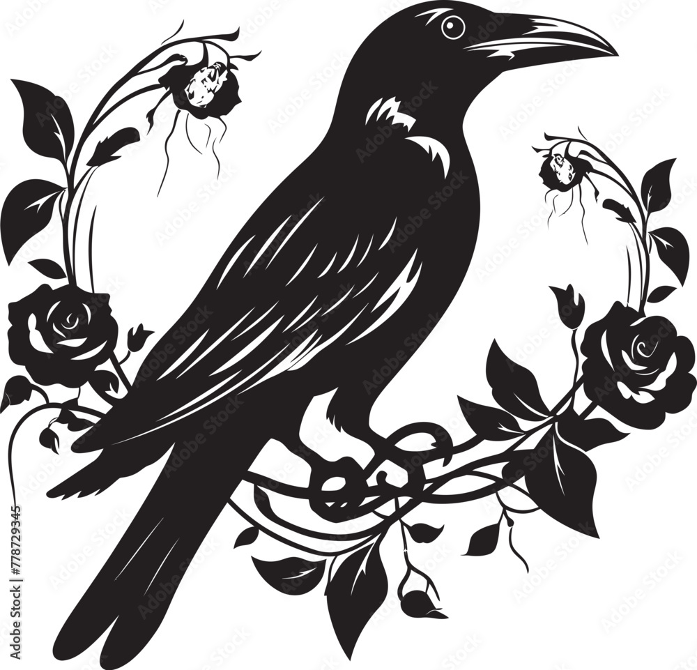 Fototapeta premium Ravens Embrace Iconic Raven Perched Emblem Devotions Guardian Heart Symbol with Perched Bird Icon