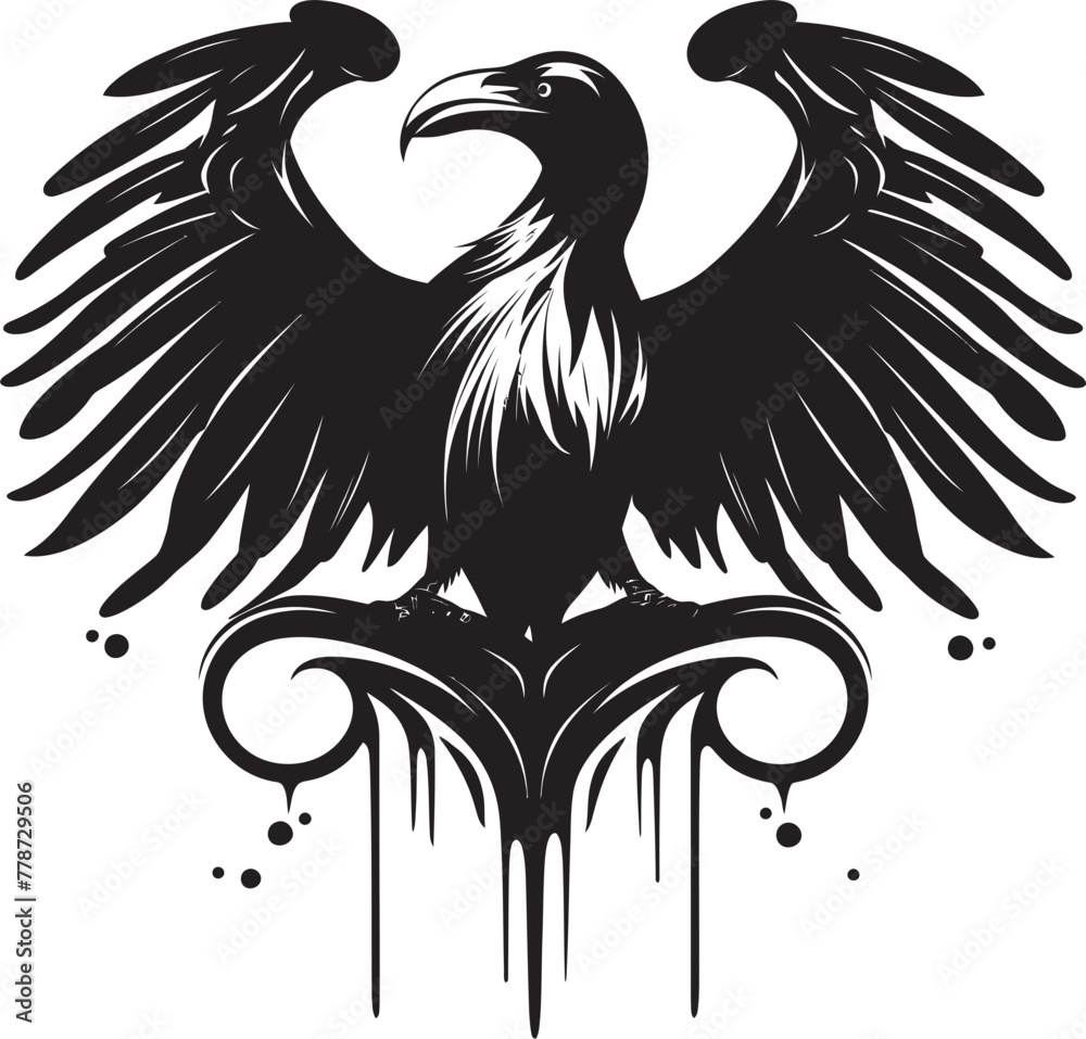 Fototapeta premium Ravens Solace Heart Symbol with Perched Bird Design Ravens Heartbeat Vector Logo Design with Perched Bird