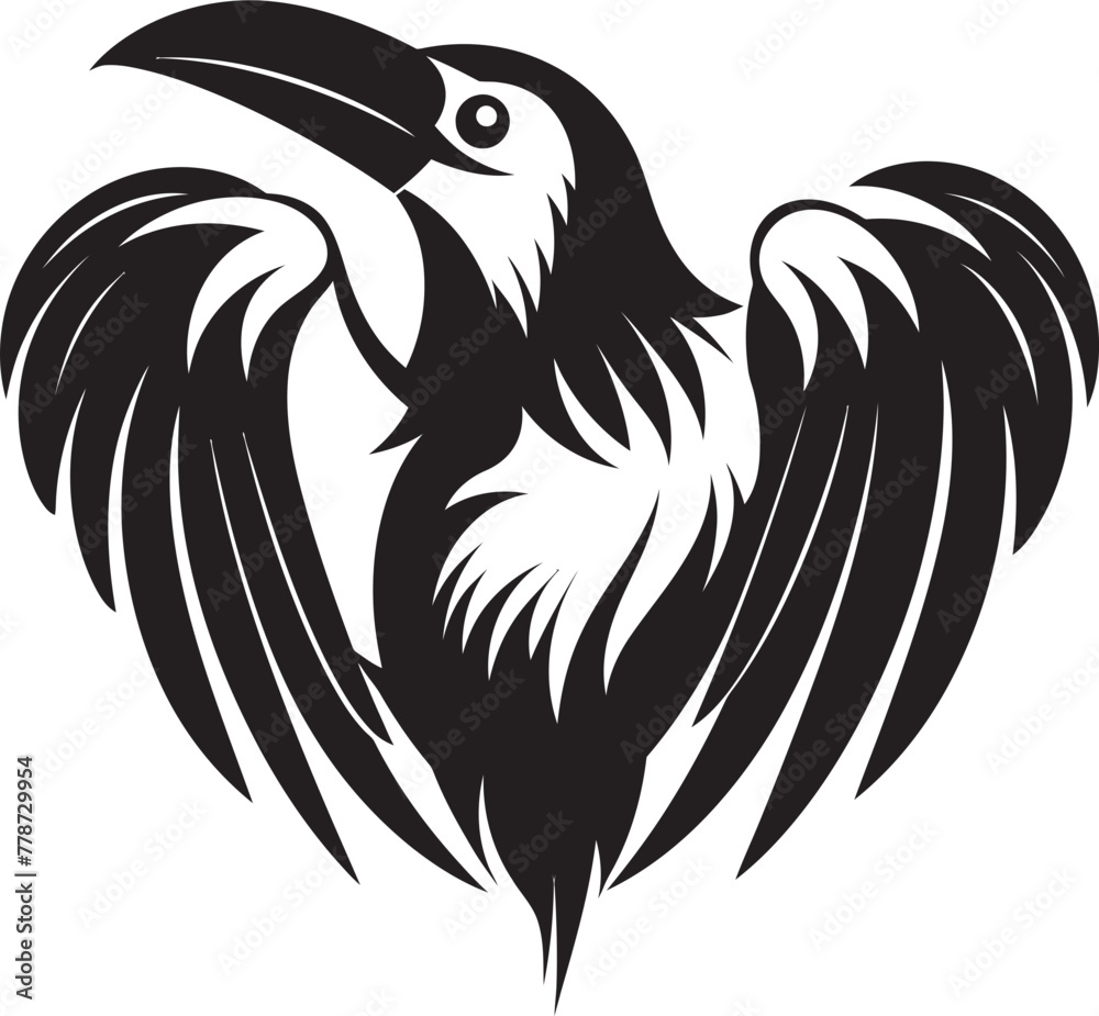 Fototapeta premium Ravens Reverie Heart Vector Logo with Perched Bird Icon Heart and Raven Fusion Vector Logo Design