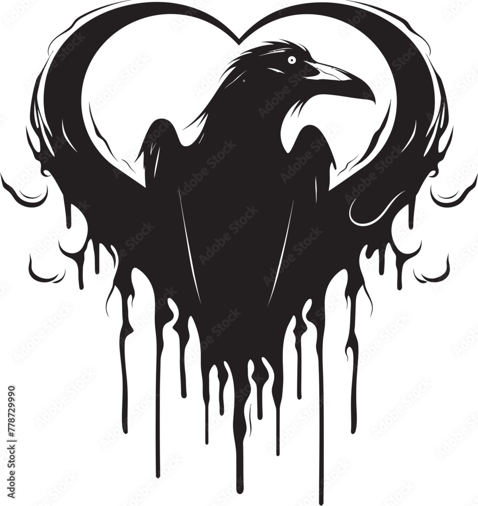 Fototapeta premium Ravens Solace Iconic Heart Vector Logo with Perched Raven Guardian of Love Raven Perched on Heart Emblem