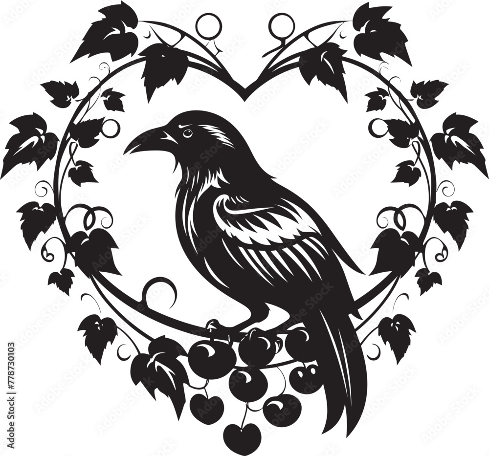 Wings of Love Raven Symbol Vector Logo Design Ravens Embrace Heart Symbol with Perched Bird Logo Wings of Love Raven Symbol Vector Logo Design Ravens Embrace Heart Symbol with Perched Bird Logo