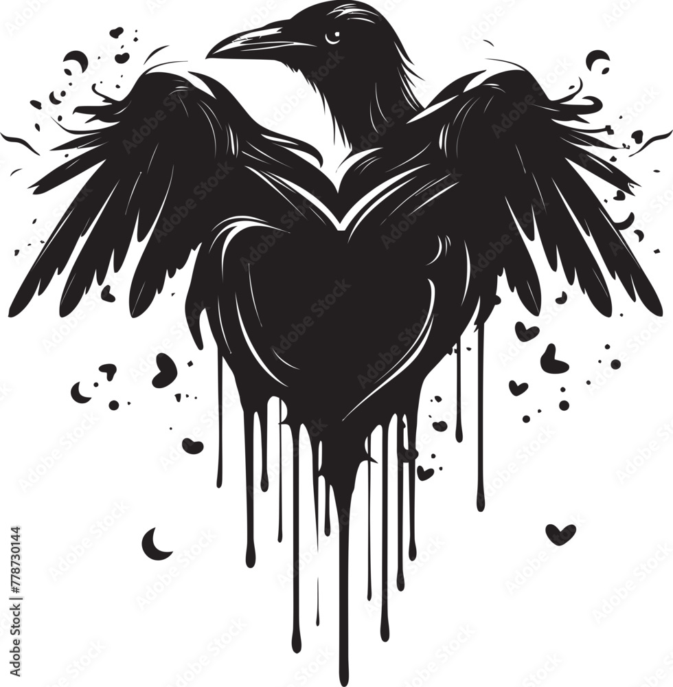 Fototapeta premium Guardian of Souls Heart Symbol with Perched Bird Logo Ravens Solace Iconic Heart Vector Logo with Perched Raven
