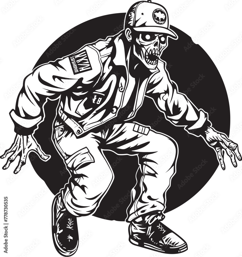 Fototapeta premium Cargo Couture Scary Zombie Emblem Design with Pants Haunting Threads Vector Logo with Dreadful Zombie