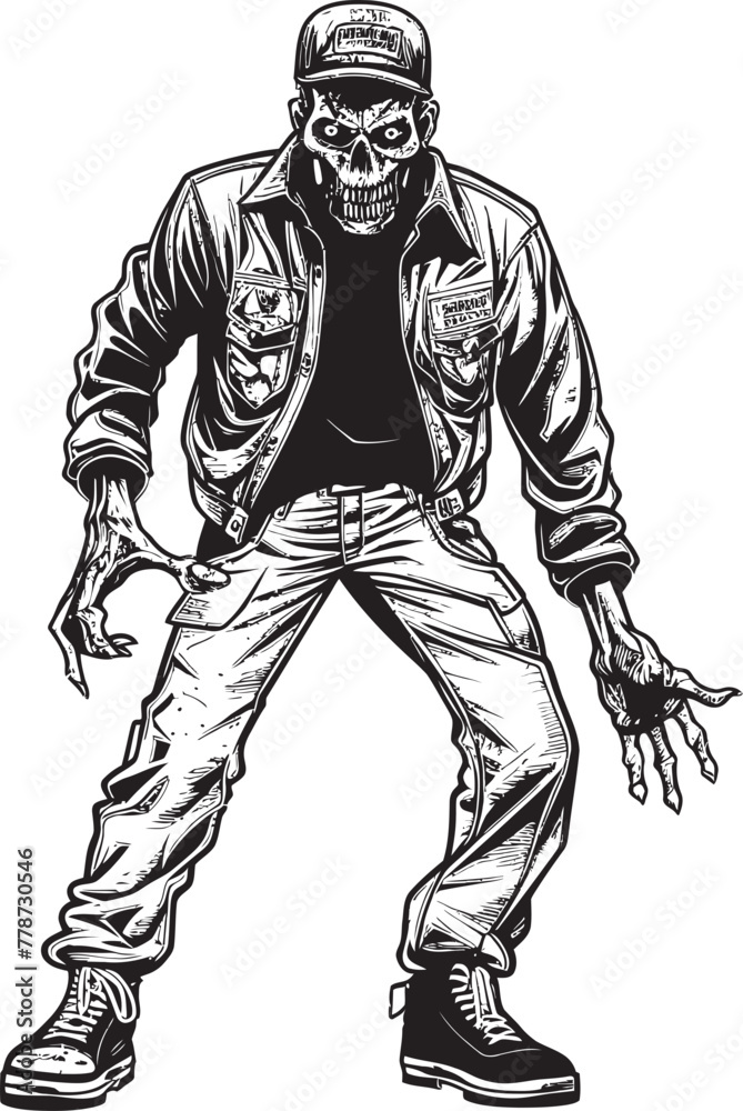 Cargo Creep Scary Zombie Emblem Design with Cargo Pants Undead Utility Vector Logo with Ghastly Gear Zombie Cargo Creep Scary Zombie Emblem Design with Cargo Pants Undead Utility Vector Logo with Ghastly Gear Zombie
