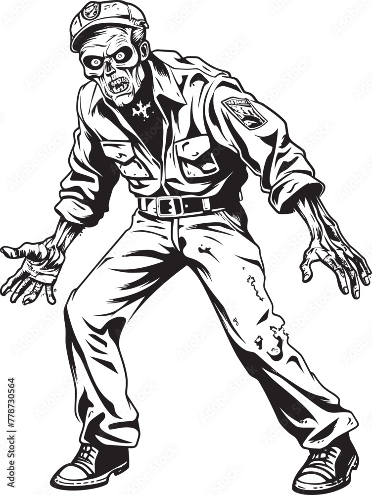Cargo Chaos Scary Zombie Icon with Cargo Pants Tattered Terror Vector Logo with Apocalypse Apparel Zombie