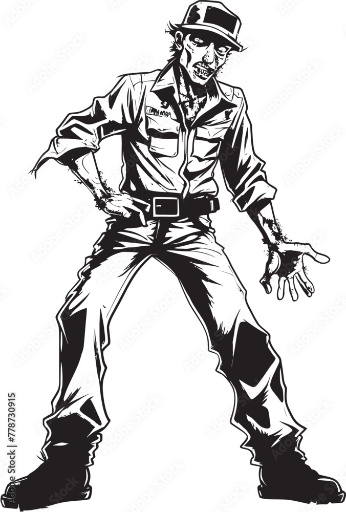 Dreadful Denim Vector Logo with Zombie in Cargo Pants Fearful Fabric Scary Zombie Icon Design with Cargo Pants Dreadful Denim Vector Logo with Zombie in Cargo Pants Fearful Fabric Scary Zombie Icon Design with Cargo Pants
