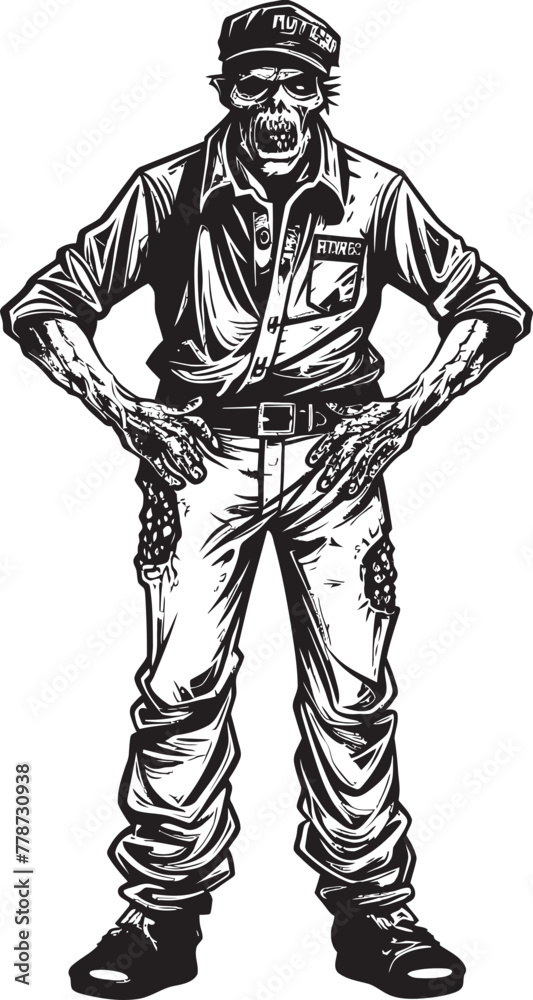 Undead Utility Vector Logo with Cargo Pants Zombie Dreadful Denim Scary Zombie Icon Design with Cargo Pants